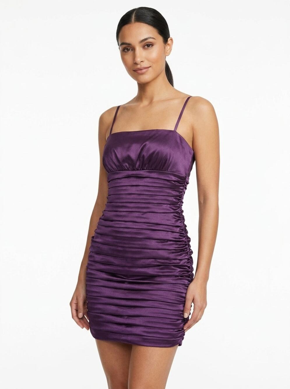 Dancing Queen Purple Spaghetti Strap Satin Dress Women See Measurements